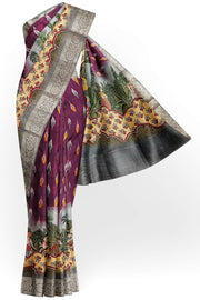 Dola silk saree in leaf pattern with skirt border in burgundy