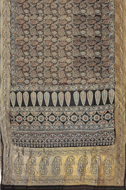 Dola silk saree in blue with hand block Ajrakh print