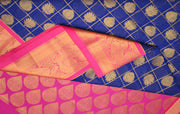 Kanchi pure silk organza saree in blue & pink with floral motifs