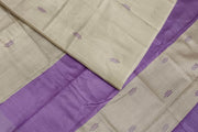 Handwoven Eri  silk saree in beige with striped pallu  and a contrast blouse