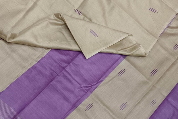 Handwoven Eri  silk saree in beige with striped pallu  and a contrast blouse