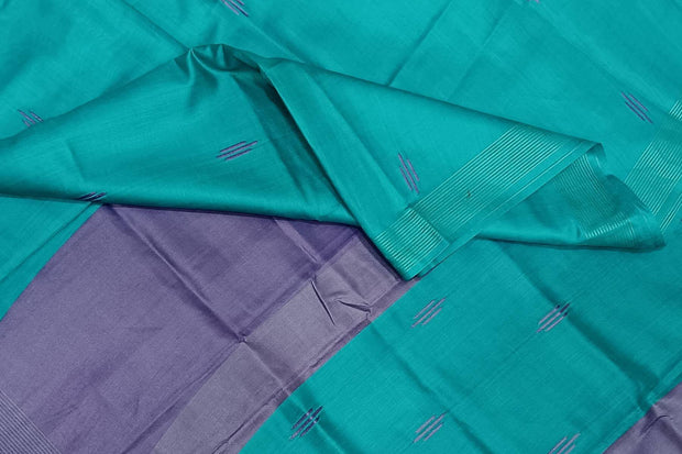 Handwoven Eri  silk saree in copper sulphate blue with striped pallu  and a contrast blouse