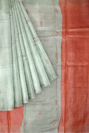 Handwoven Eri  silk saree in beige  with striped pallu  and a contrast blouse