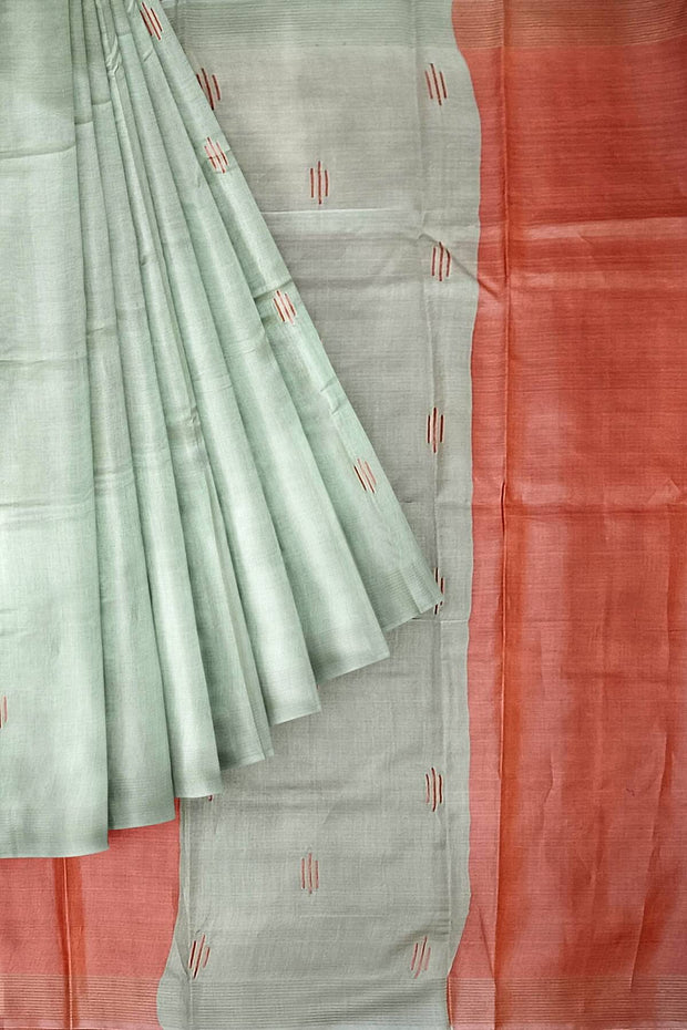 Handwoven Eri  silk saree in beige  with striped pallu  and a contrast blouse