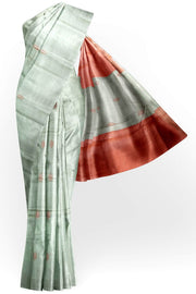 Handwoven Eri  silk saree in beige  with striped pallu  and a contrast blouse