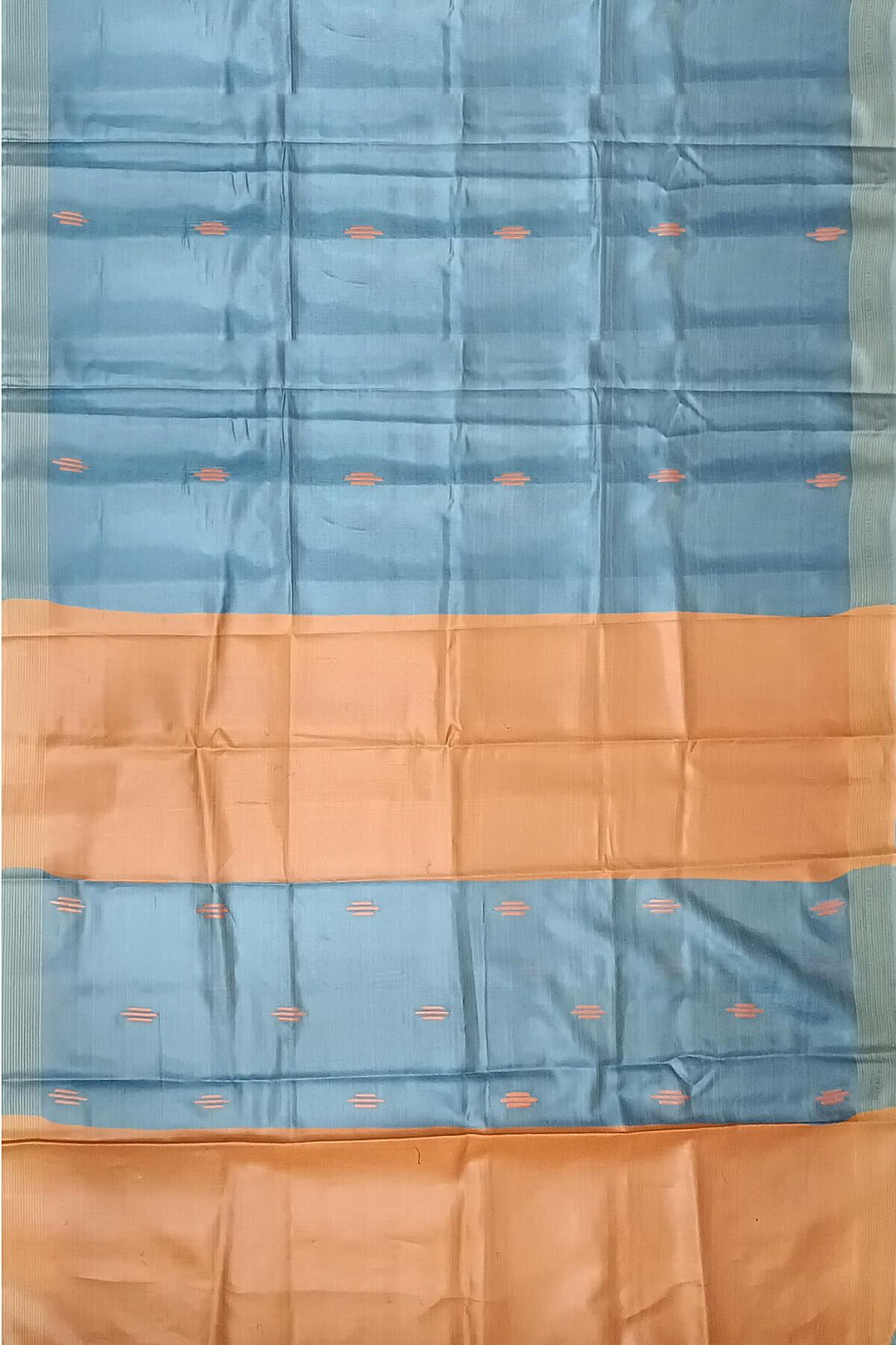 Handwoven Eri  silk saree in bluish grey with striped pallu  and a contrast blouse