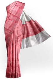 Handwoven Eri  silk saree in onion pink with striped pallu  and a contrast blouse