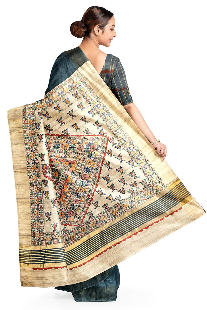 Eri silk saree in elephant grey