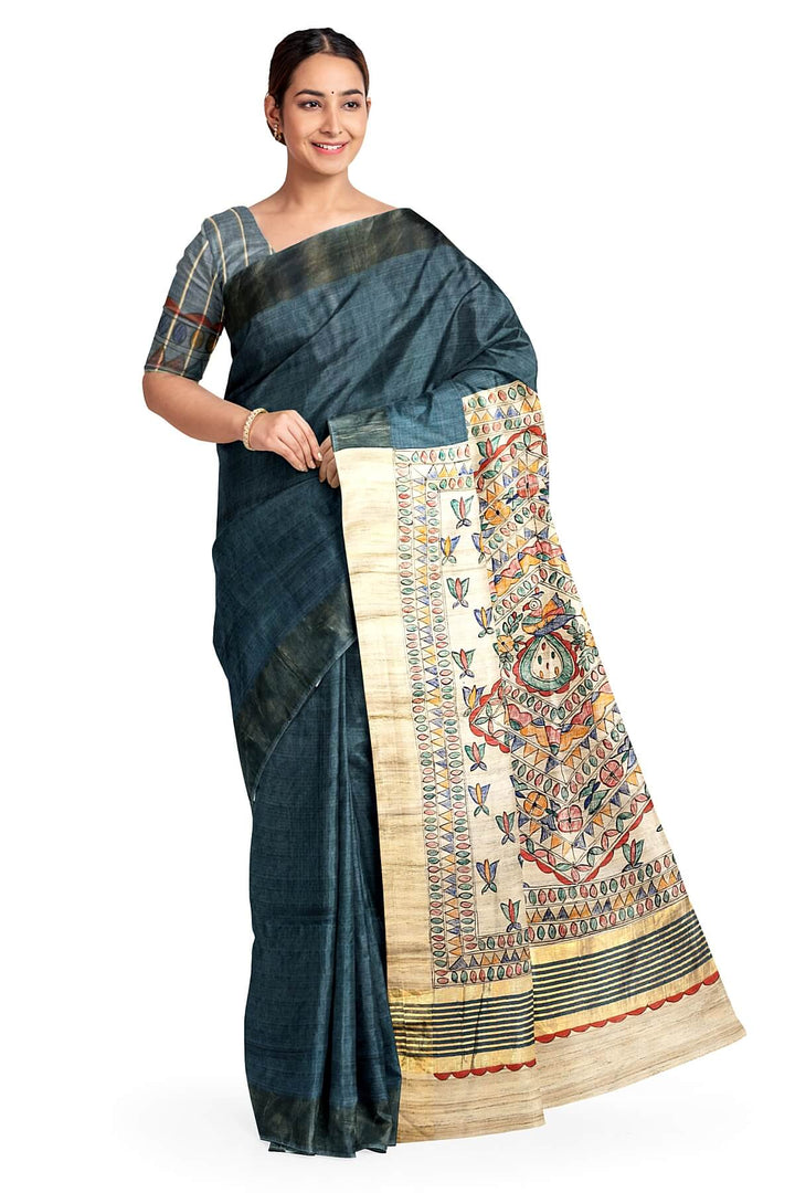 Eri silk saree in elephant grey