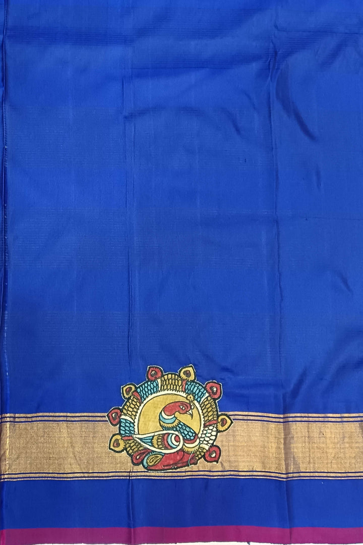 Hand painted pen kalamkari applique work on handloom Gadwal pure silk saree