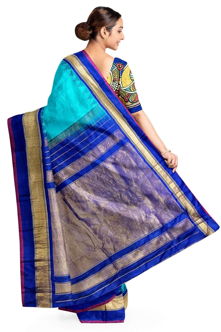 Hand painted pen kalamkari applique work on handloom Gadwal pure silk saree