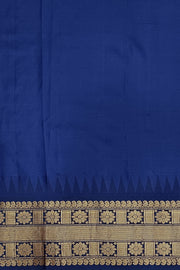 Gadwal pure silk printed pichwai design mustard saree with lotus vines & cows.