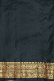Handwoven Gadwal pure silk saree in yellow  with small motifs and contrast pallu in black .