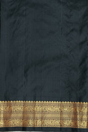 Handwoven Gadwal pure silk saree in yellow  with small motifs and contrast pallu in black .