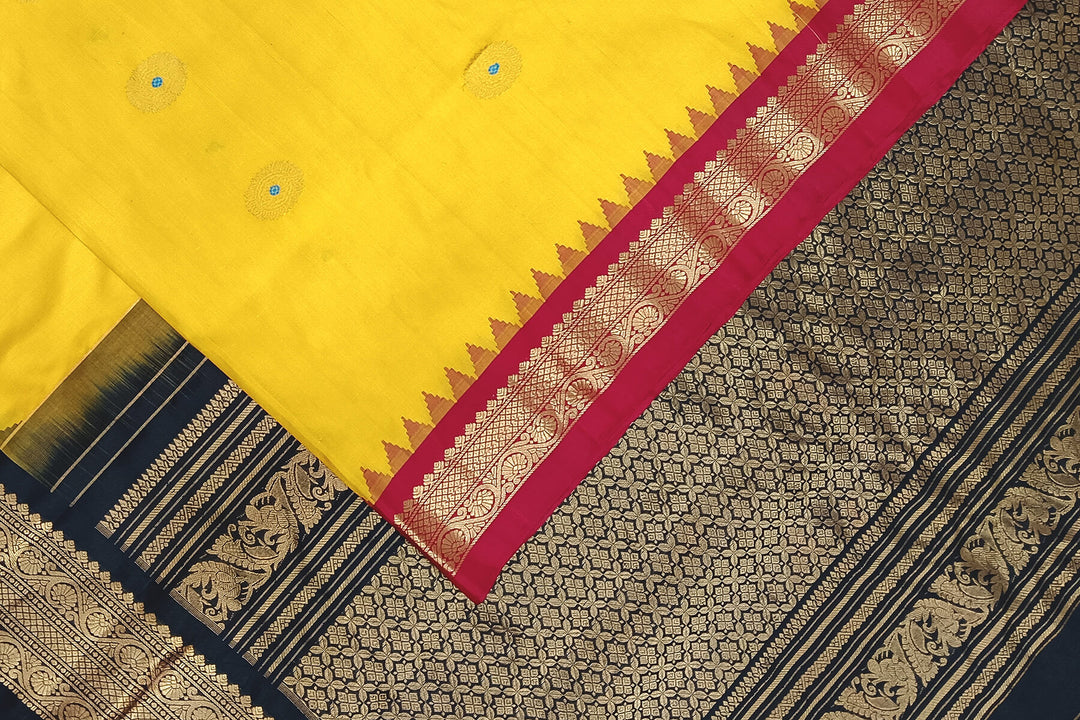 Gadwal pure silk saree in yellow