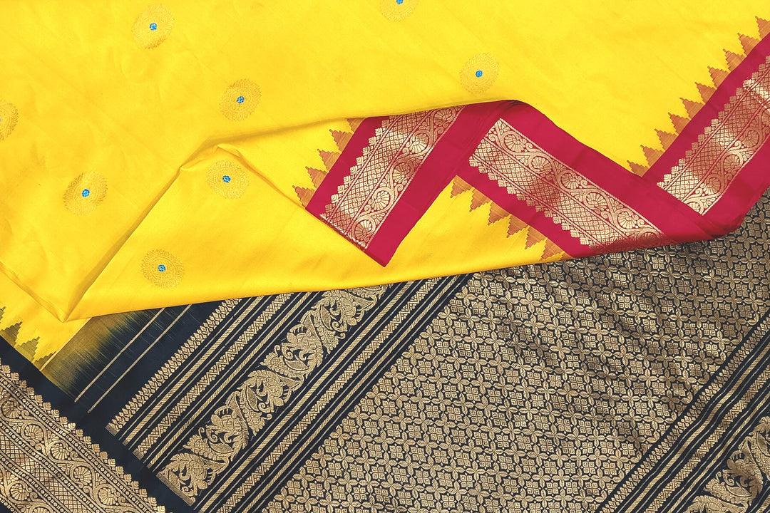 Gadwal pure silk saree in yellow