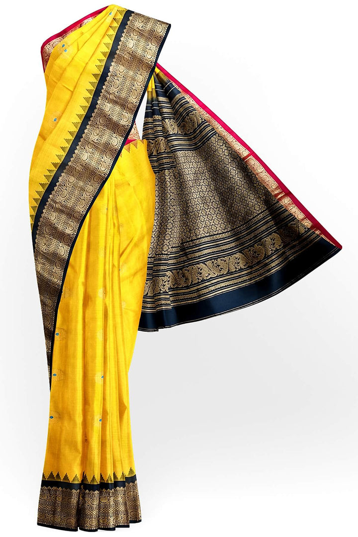 Gadwal pure silk saree in yellow