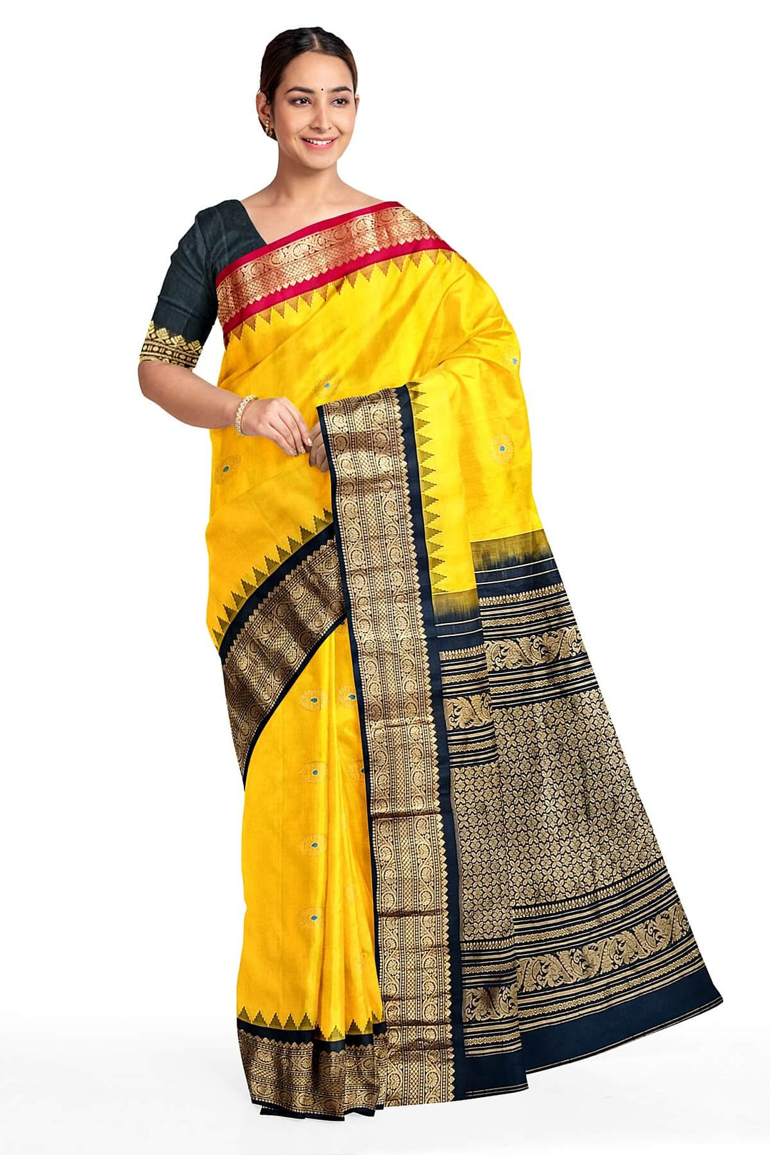 Gadwal pure silk saree in yellow