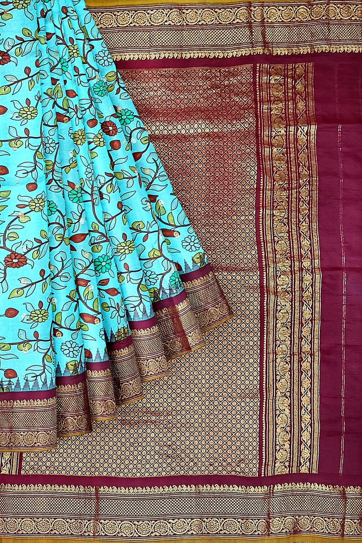 Gadwal pure silk  in  pool blue