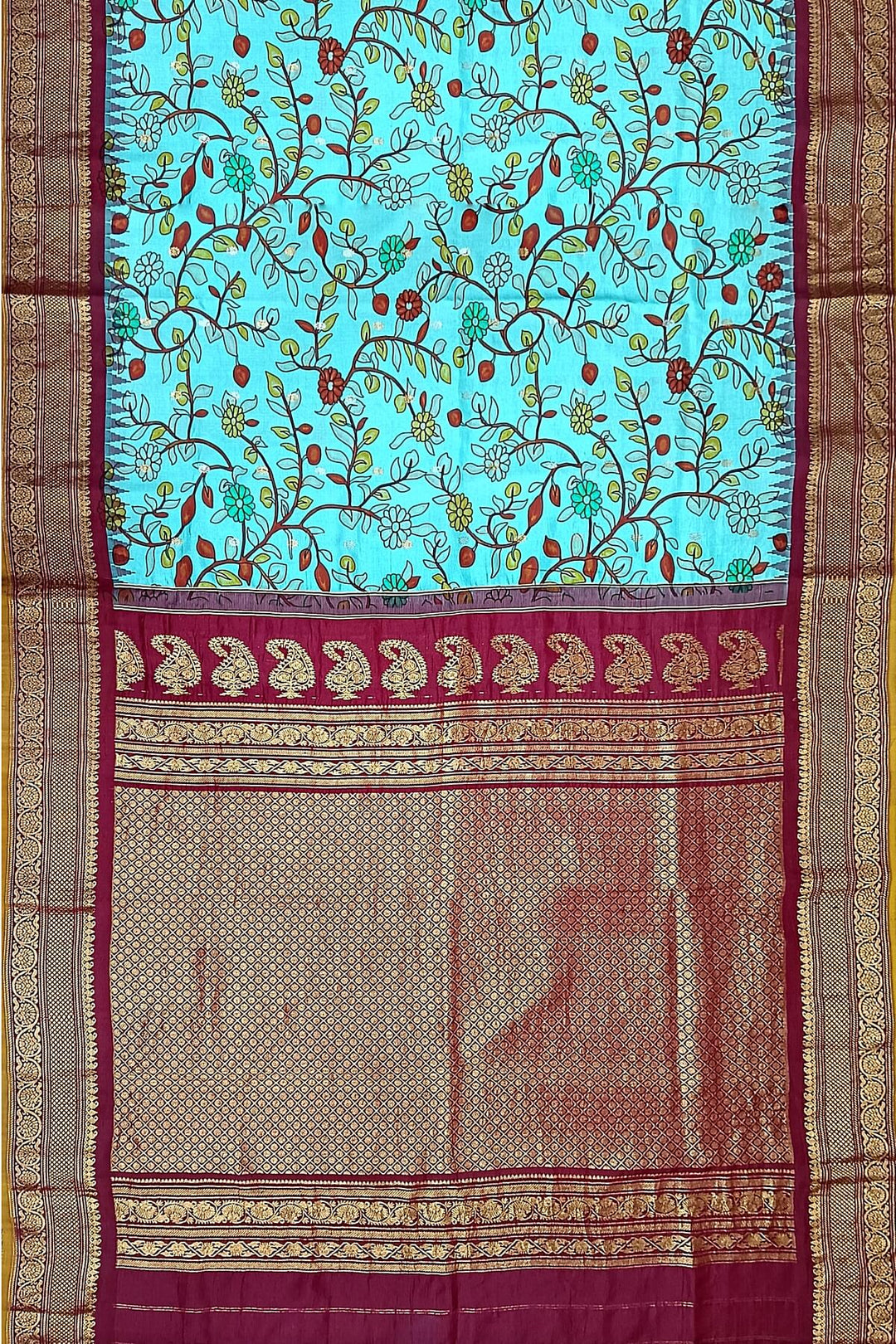 Gadwal pure silk  in  pool blue