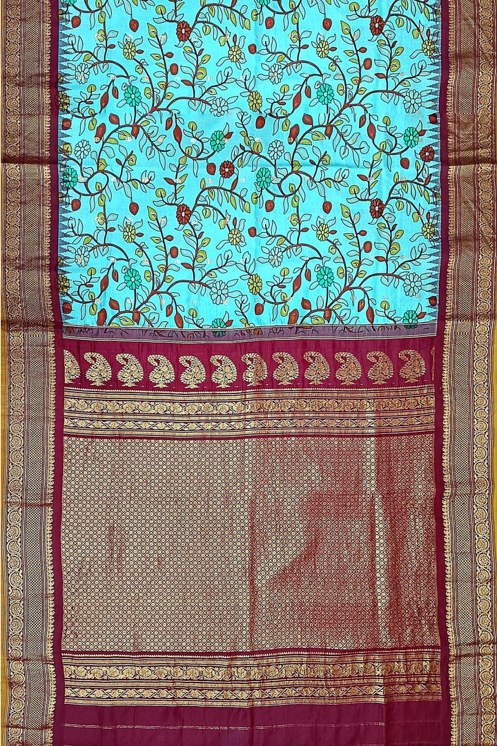 Gadwal pure silk  in  pool blue
