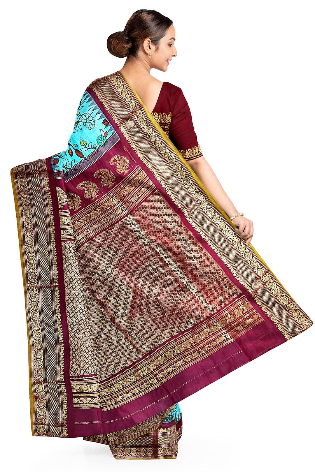 Gadwal pure silk  in  pool blue