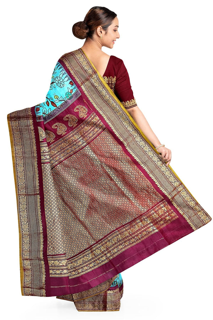 Gadwal pure silk  in  pool blue