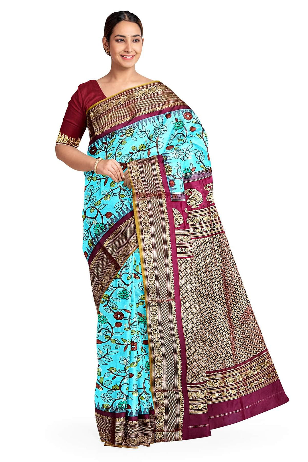 Gadwal pure silk  in  pool blue