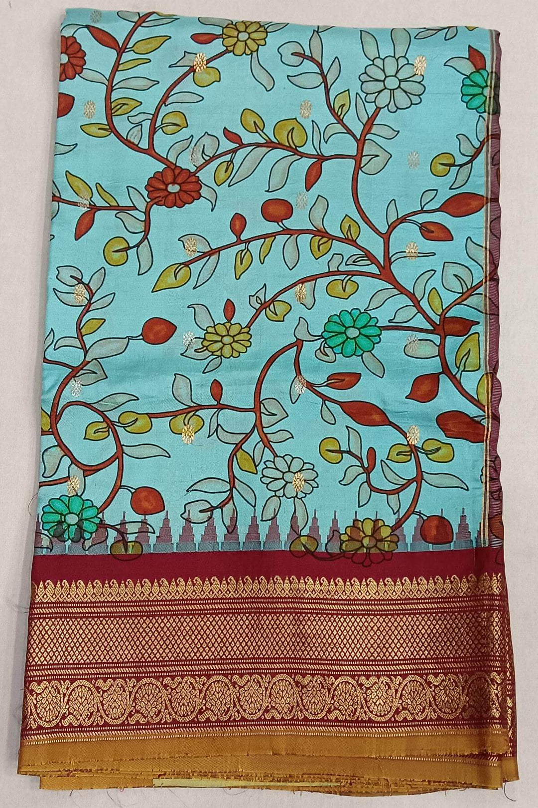 Gadwal pure silk  in  pool blue