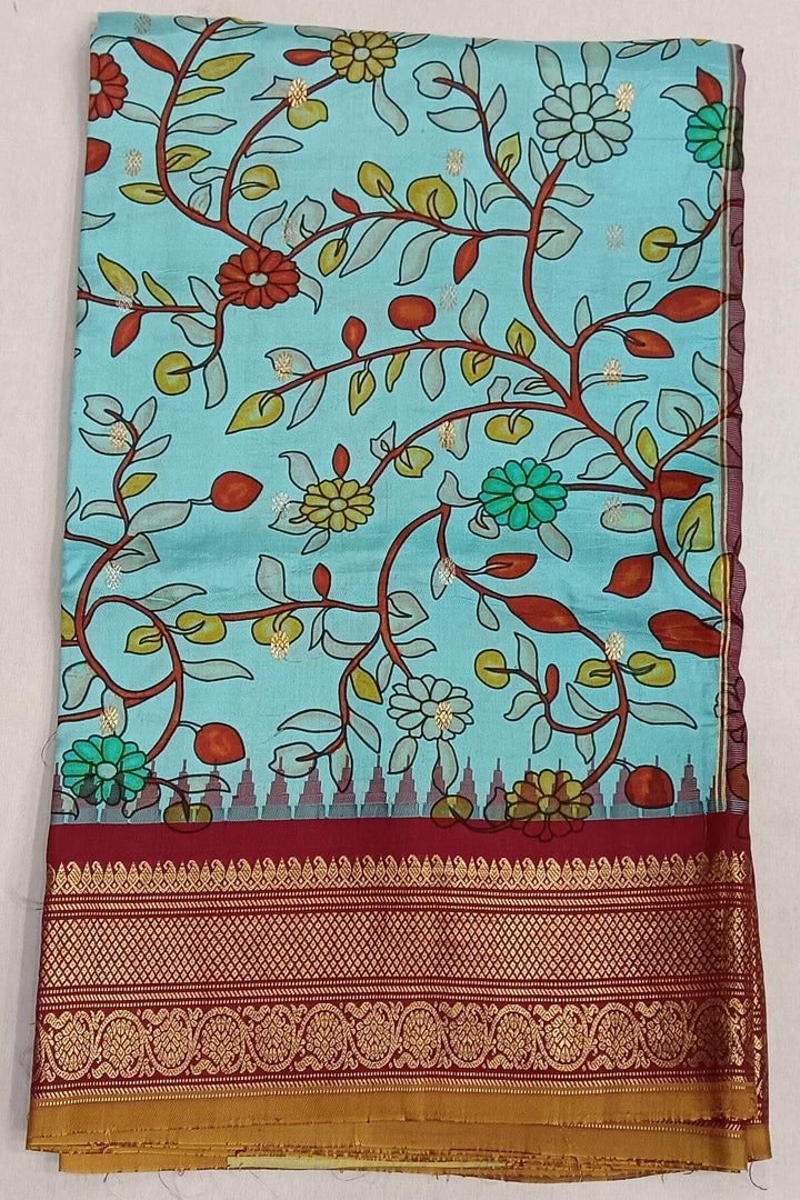 Gadwal pure silk  in  pool blue