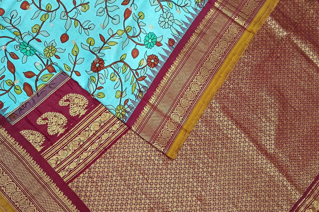 Gadwal pure silk  in  pool blue