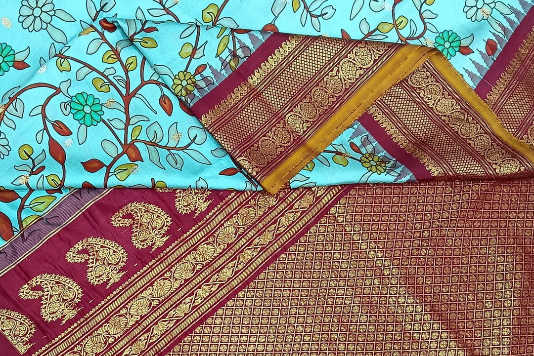 Gadwal pure silk  in  pool blue