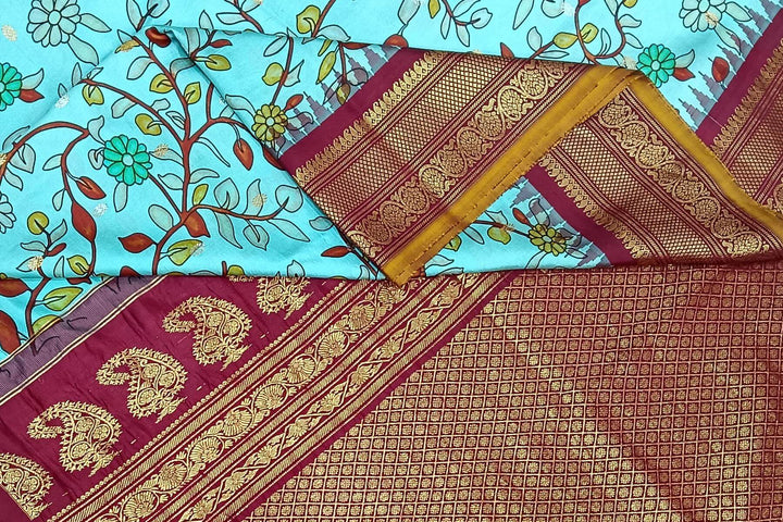 Gadwal pure silk  in  pool blue