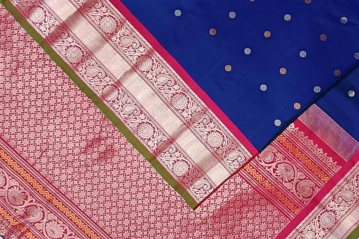 Gadwal pure silk saree in peacock blue