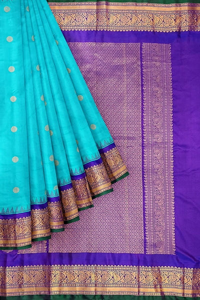 Gadwal pure silk saree  in pool blue in self checks