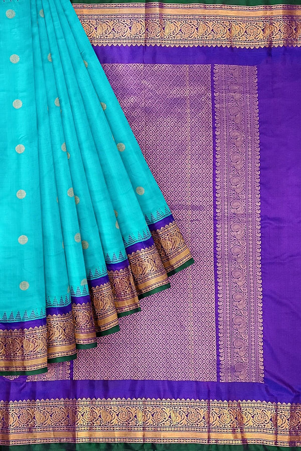 Gadwal pure silk saree  in pool blue in self checks