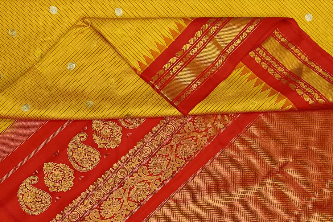 Gadwal pure silk saree in yellow