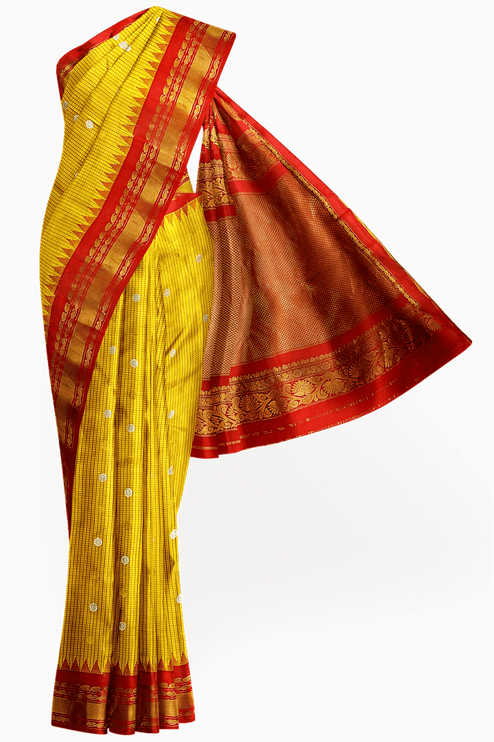 Gadwal pure silk saree in yellow