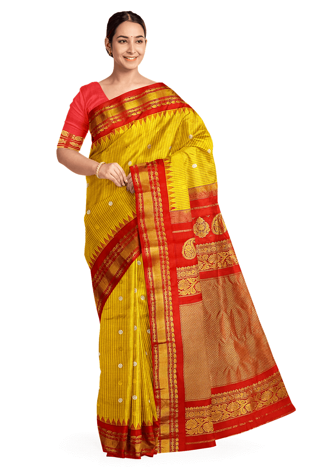Gadwal pure silk saree in yellow