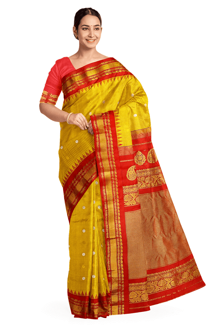 Gadwal pure silk saree in yellow