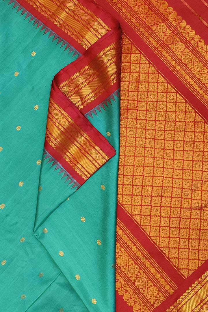Gadwal pure silk saree in rama green with small buttis