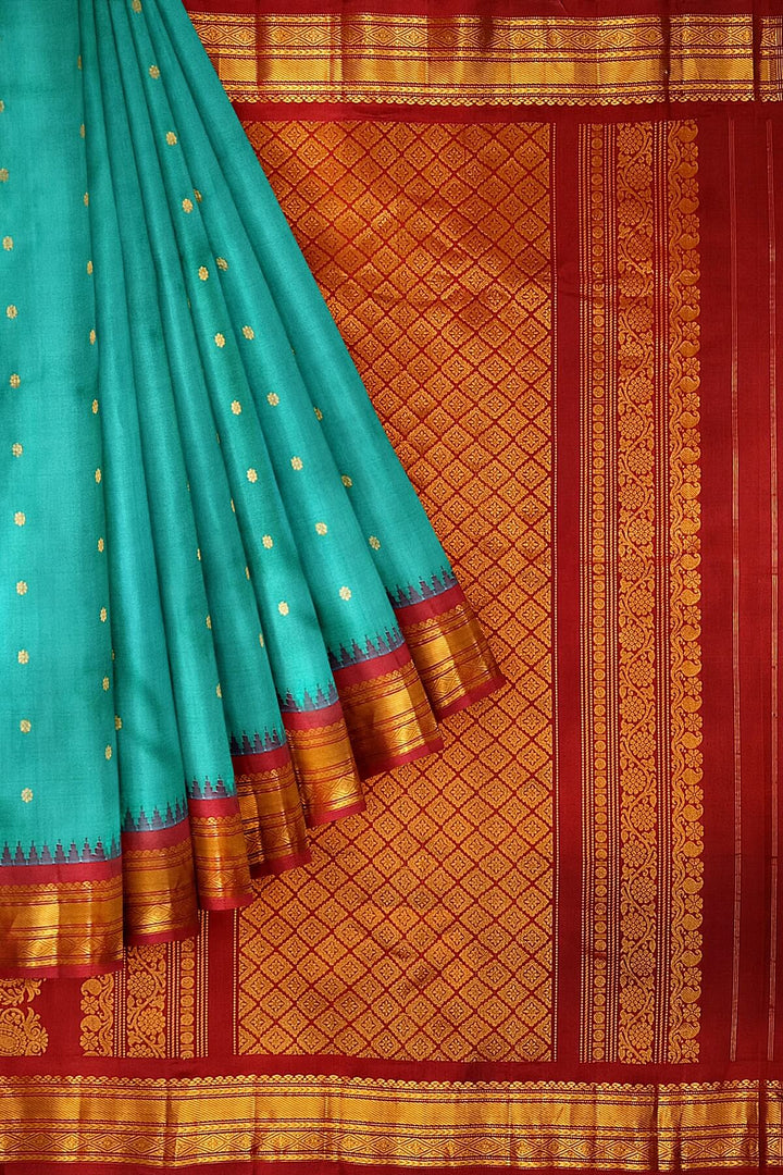 Gadwal pure silk saree in rama green with small buttis