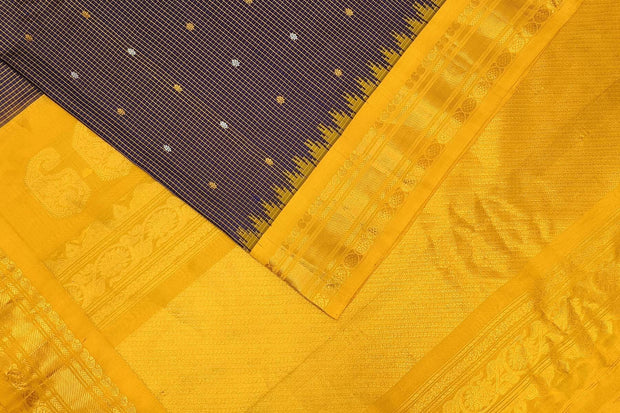 Gadwal pure silk saree in wine in fine checks  with small buttis