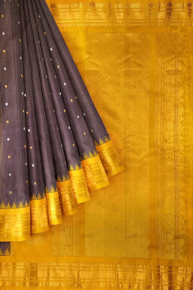 Gadwal pure silk saree in wine in fine checks  with small buttis
