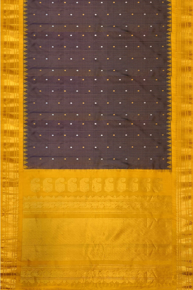 Gadwal pure silk saree in wine in fine checks  with small buttis