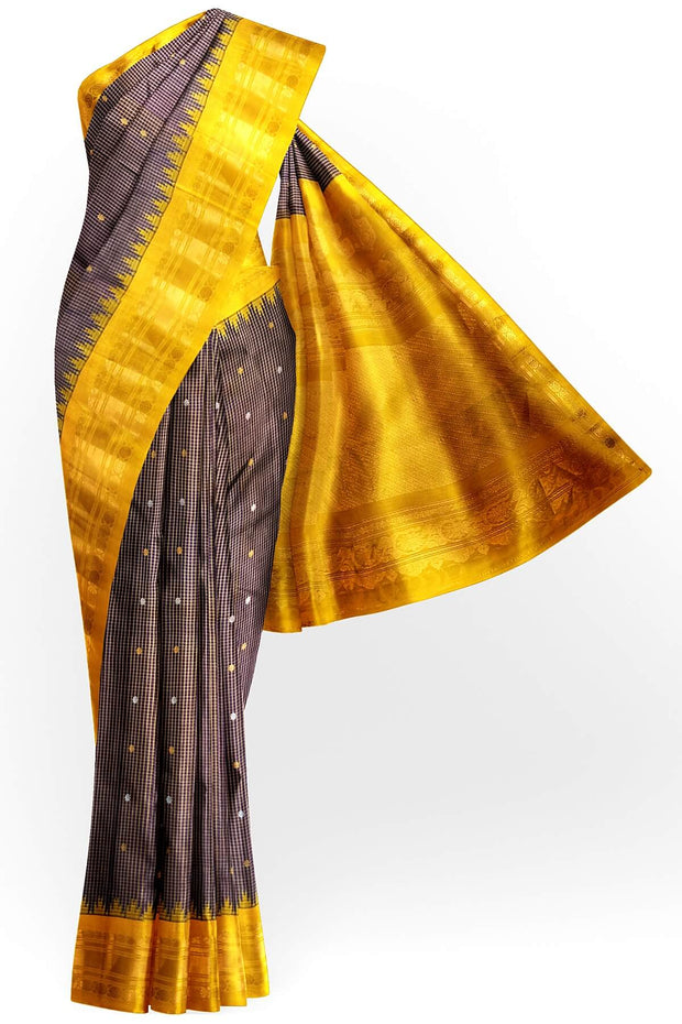Gadwal pure silk saree in wine in fine checks  with small buttis