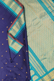 Gadwal pure silk saree in navy blue with small buttis
