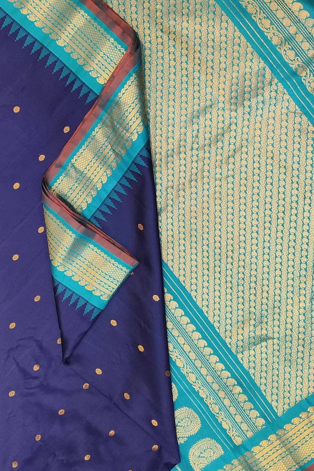 Gadwal pure silk saree in navy blue with small buttis
