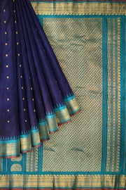 Gadwal pure silk saree in navy blue with small buttis