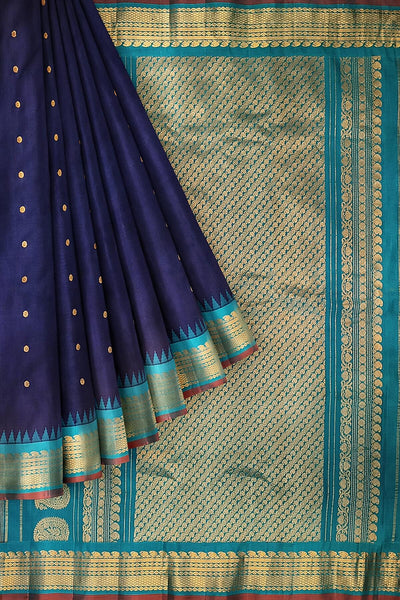 Gadwal pure silk saree in navy blue with small buttis